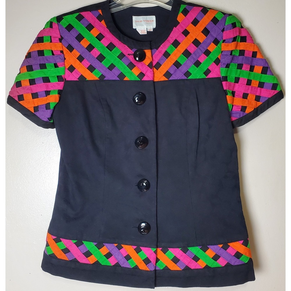 Vintage 80's 90's Y2K Neon Lattice Jacquard Vibrant Bold‎ Maximalist Top Jacket